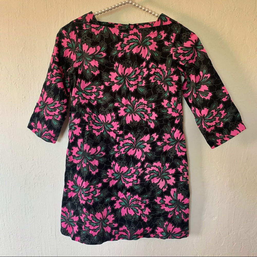 Milly Minis Half Sleeve Boat Neckline Hibiscus Mini Dress